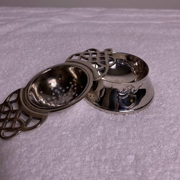 Antique English Silver Tea Strainer with Rest (2 piece)